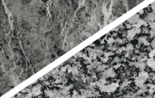 Marble has swirls, granite is grainy.